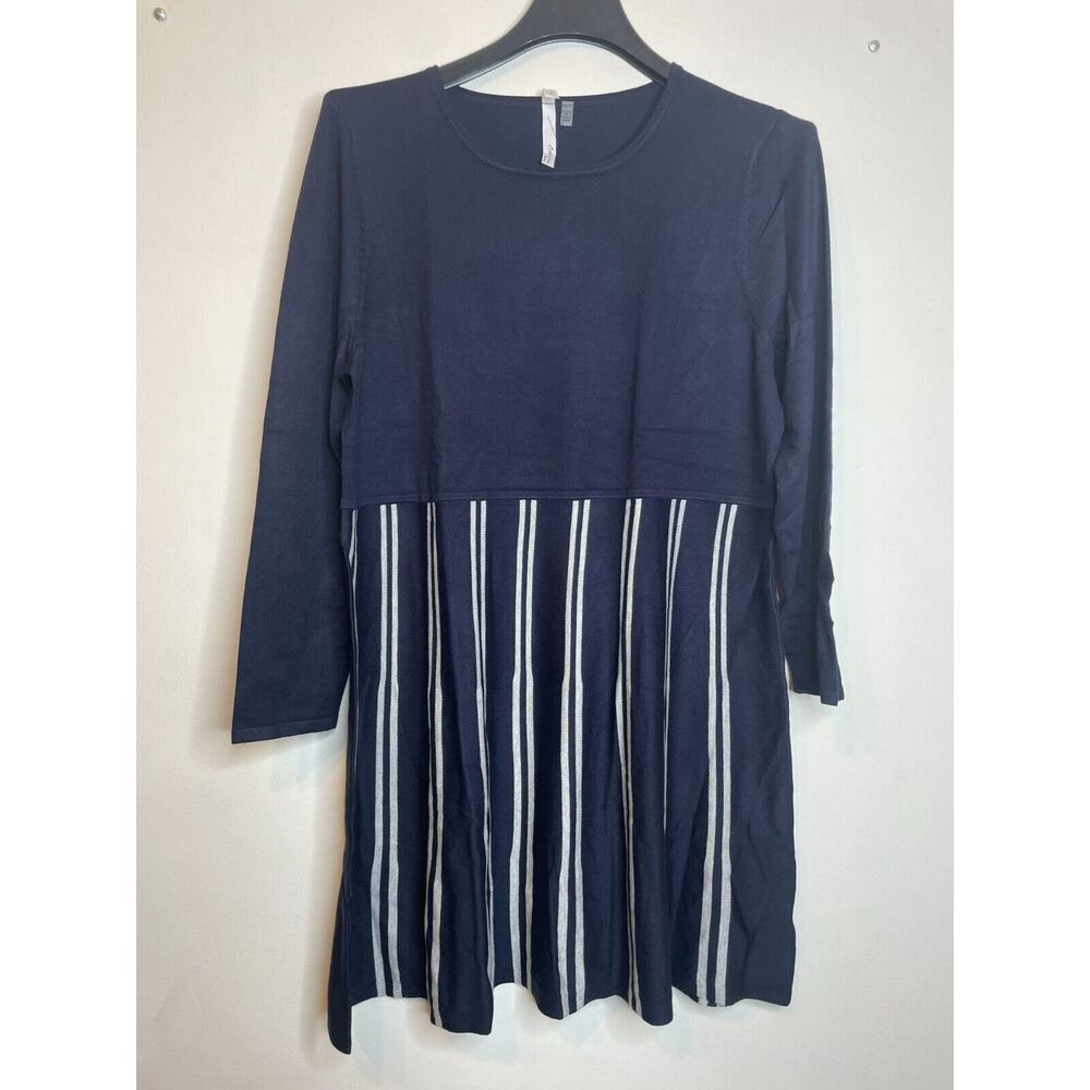 NY Collection Sweater Womens Dress Navy White Size 1X Long Sleeve Stripe A-Lined